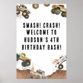 ボーイズモンスタートラックカスタマイズ可能な誕生日パーティー ポスター (正面)