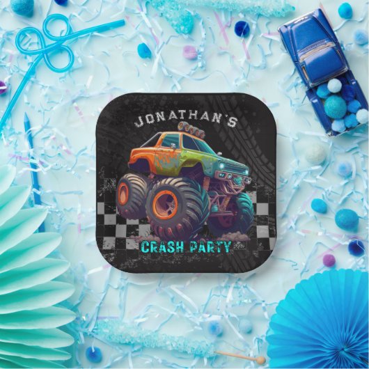ボーイズモンスタートラックラリー誕生日パーティー ペーパープレート (パーティー)