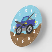 ボーイズルームのためのレーシングブルーモンスタートラック ラウンド壁時計 (傾斜)