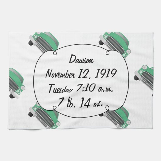 ボーイズルームクラシックレトロ車ギフト甘いグリーン車 キッチンタオル (横)