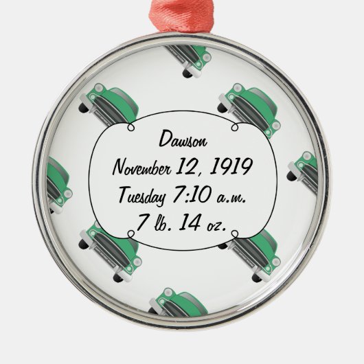 ボーイズルームクラシックレトロ車ギフト甘いグリーン車 メタルオーナメント (正面)