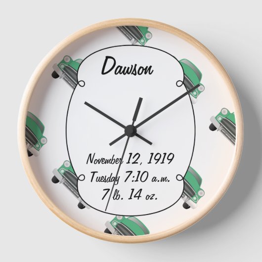 ボーイズルームクラシックレトロ車ギフト甘いグリーン車 壁時計 (正面)