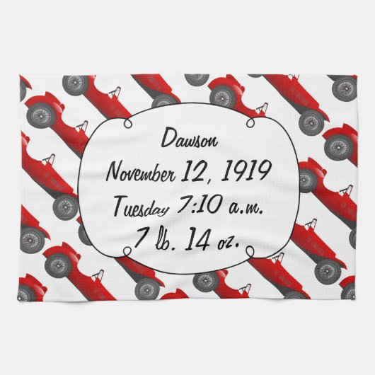 ボーイズルームクラシックレトロ車ギフト甘い赤い車 キッチンタオル (横)