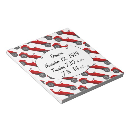 ボーイズルームクラシックレトロ車ギフト甘い赤い車 ノートパッド (アングル)