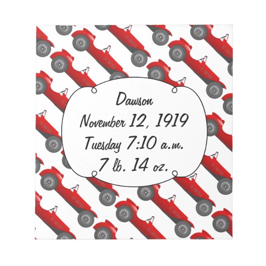 ボーイズルームクラシックレトロ車ギフト甘い赤い車 ノートパッド (正面)