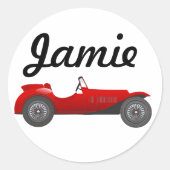 ボーイズルームクラシックレトロ車ギフト甘い赤い車 ラウンドシール (正面)