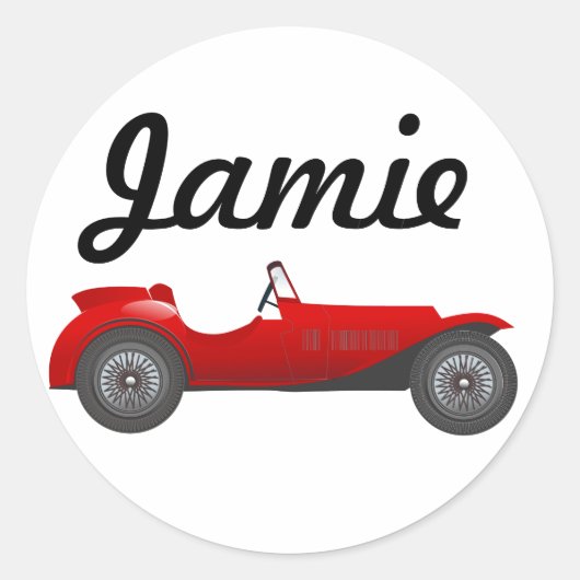 ボーイズルームクラシックレトロ車ギフト甘い赤い車 ラウンドシール (正面)