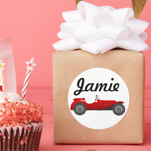 ボーイズルームクラシックレトロ車ギフト甘い赤い車 ラウンドシール (パーティー)