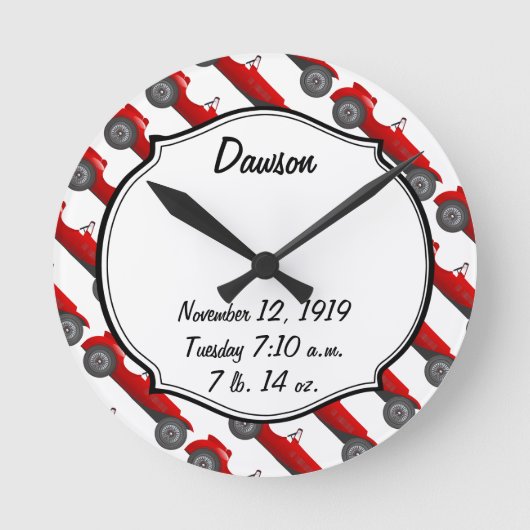 ボーイズルームクラシックレトロ車ギフト甘い赤い車 ラウンド壁時計 (正面)