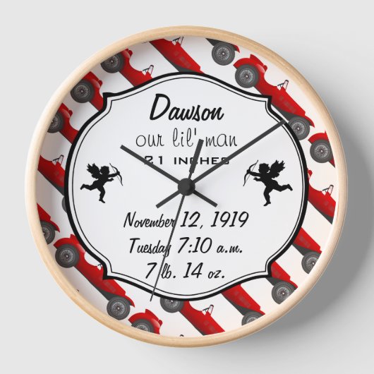 ボーイズルームクラシックレトロ車ギフト甘い赤い車 壁時計 (正面)