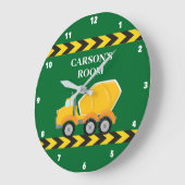 ボーイズルームグリーンミキサートラックカスタムキッズベッドルーム ラージ壁時計 (傾斜)