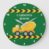 ボーイズルームグリーンミキサートラックカスタムキッズベッドルーム ラージ壁時計 (正面)
