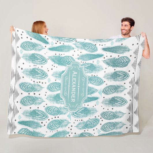 ボーイズルームモダン抽象芸術羽毛パターン フリースブランケット (インサイチュ)