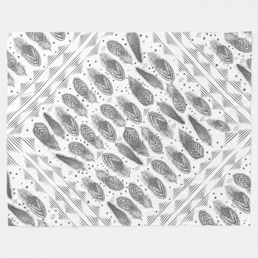 ボーイズルームモダン抽象芸術羽毛パターン フリースブランケット (正面(横))