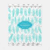 ボーイズルームモダン抽象芸術羽毛パターン フリースブランケット (正面)