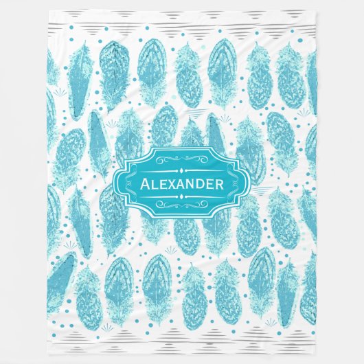 ボーイズルームモダン抽象芸術羽毛パターン フリースブランケット (正面)