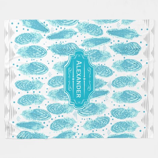 ボーイズルームモダン抽象芸術羽毛パターン フリースブランケット (正面(横))