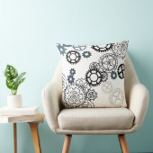 ボーイズルームDecor F用ブルーグレーホワイトギアパターン クッション (椅子)