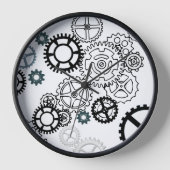 ボーイズルームDecor F用ブルーグレーホワイトギアパターン 壁時計 (正面)