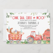 ボーイズレッドトラクタファームアニマルズ誕生日招待状 招待状 (正面)