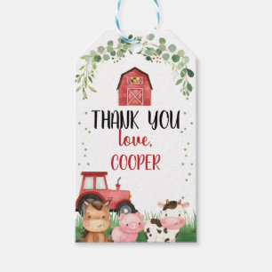 ボーイズレッドバーントラクターファーム誕生日メッセージカード ギフトタグ