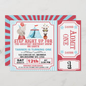 ボーイズレッドブルー素晴らしショーサーカスチケット誕生日 招待状 (正面/裏面)