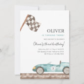 ボーイズレーシングカー誕生日、任意の年齢ブルーカーパーティー 招待状 (正面)