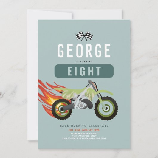 ボーイズレーシングバイク子供の誕生日招待状 招待状 (正面)