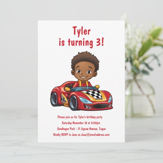 ボーイズレースカー子供の誕生日パーティー 招待状 (スタンド正面)