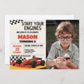 ボーイズレースカー誕生日招待状と写真 招待状 (正面/裏面)