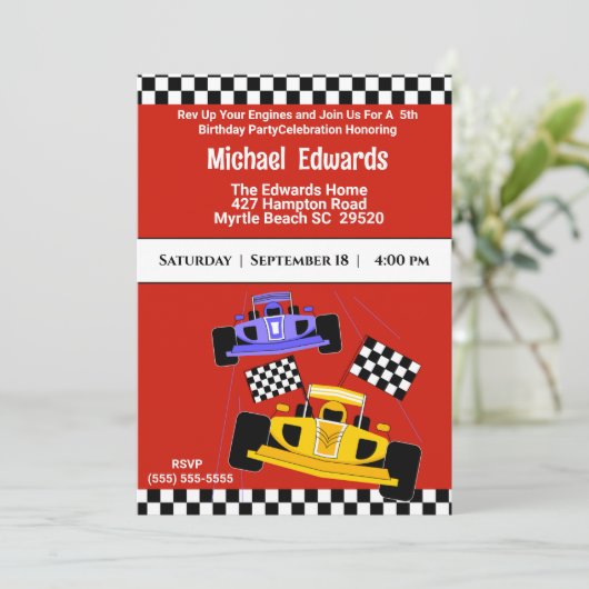 ボーイズレースカー誕生日招待状 招待状 (スタンド正面)