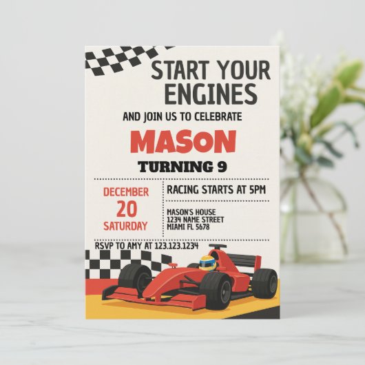 ボーイズレースカー誕生日招待状 招待状 (スタンド正面)