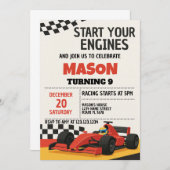 ボーイズレースカー誕生日招待状 招待状 (正面/裏面)