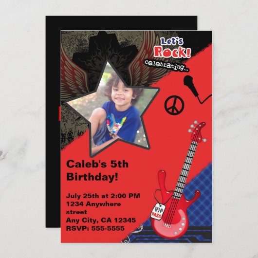 ボーイズロックスターロッカーフォト招待状 招待状 (正面/裏面)