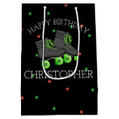 ボーイズローラースケート誕生日パーティパーソナライズされたー ミディアムペーパーバッグ (裏面)