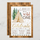 ボーイズワイルドワントライバルティーピーファースト誕生日 招待状 (正面/裏面)