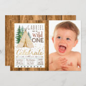 ボーイズワイルドワントライバルティーピーファースト誕生日 招待状 (正面/裏面)