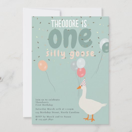 ボーイズワンガース間抜け1st誕生日パーティーブルー 招待状 (正面)