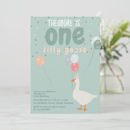 ボーイズワンガース間抜け1st誕生日パーティーブルー 招待状 (スタンド正面)