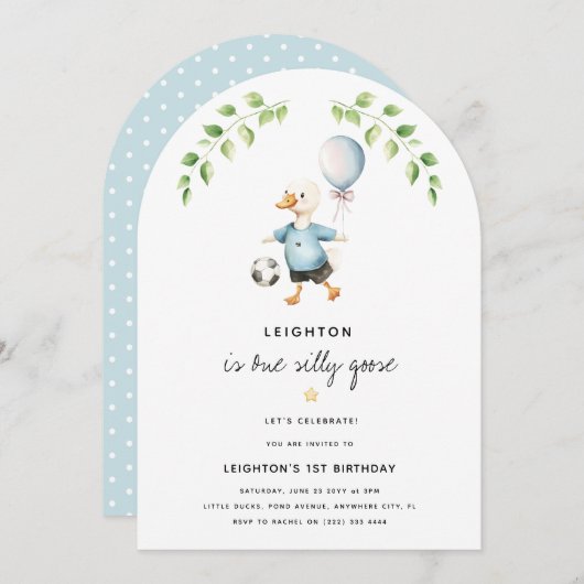 ボーイズワン間抜けグース1歳の誕生日パーティー 招待状 (正面/裏面)