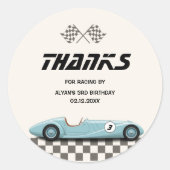 ボーイズヴィンテージブルーレトロレースカーバースデーパーティー ラウンドシール (正面)