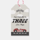 ボーイズヴィンテージレッドレースカー誕生日パーティーの好意 ギフトタグ (正面)