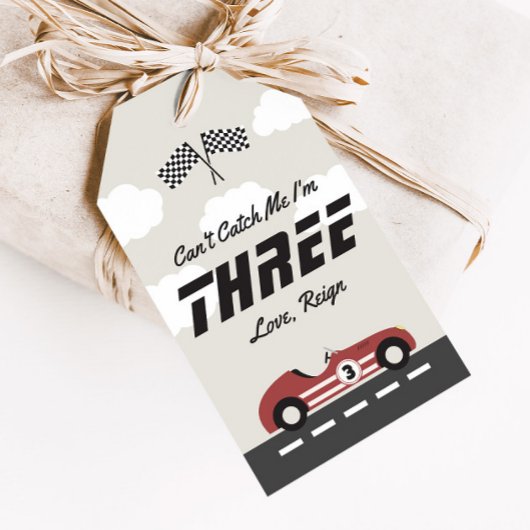 ボーイズヴィンテージレッドレースカー誕生日パーティーの好意 ギフトタグ