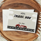 ボーイズヴィンテージレッドレースカー誕生日パーティー サンキューカード