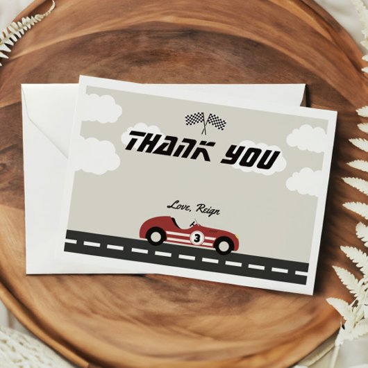 ボーイズヴィンテージレッドレースカー誕生日パーティー サンキューカード