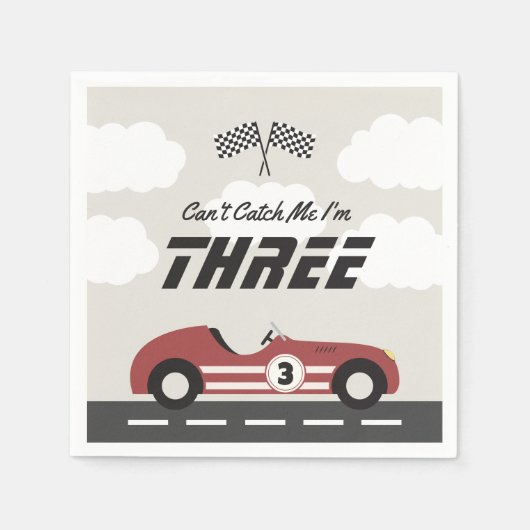 ボーイズヴィンテージレッドレースカー誕生日パーティー スタンダードカクテルナプキン (正面)