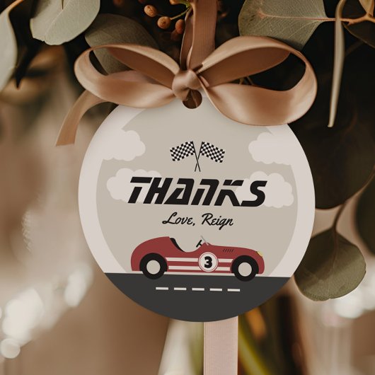 ボーイズヴィンテージレッドレースカー誕生日パーティー フェイバータグ