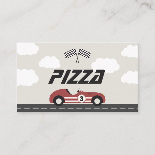 ボーイズヴィンテージレッドレースカー誕生日パーティー プレイスカード (正面)