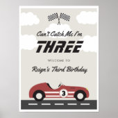 ボーイズヴィンテージレッドレースカー誕生日パーティー ポスター (正面)