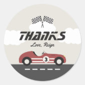 ボーイズヴィンテージレッドレースカー誕生日パーティー ラウンドシール (正面)